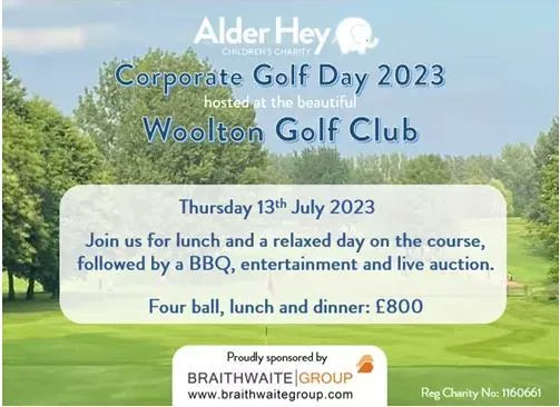 ProLiverpool's tweet photo. Alder Hey Children’s Charity Annual Golf Day 2023 ⛳ 

Join @AlderHeyCharity for a relaxing day of golf and entertainment at the beautiful @WooltonGolfClub 

https://t.co/NU7St6SS7x 

#CharityLiverpool #EventsLiverpool https://t.co/wlEk64d3gG