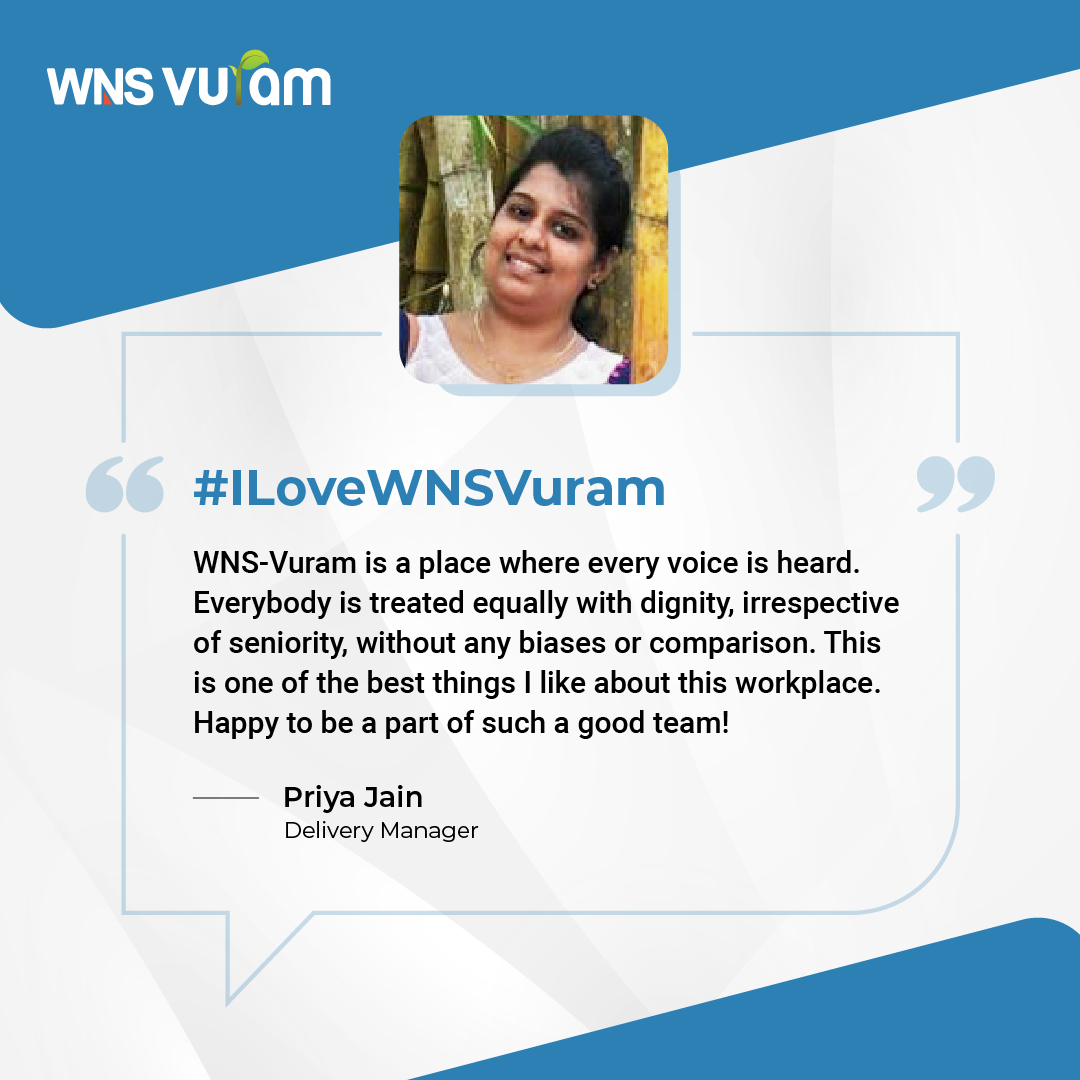 In this week's #ILoveWNSVuram series, Priya Jain, shares her work experience and what she likes the most about this organization🧡
#happinessatwork #greatplacetowork #experience #peoplefirstculture #teamspirit