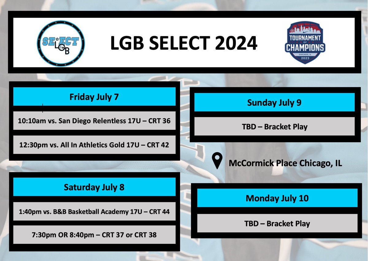 LBGbasketball's tweet image. Today is the day!!! #LGBSelect2024 &amp;amp; #LGBSelect2025 will be competing this week in the Nike TOC Chicago! Coaches, come check us out!! 👀 
Let's goooooo Select!!!

Schedules &amp;amp; Rosters 👇👇👇
#HWNL