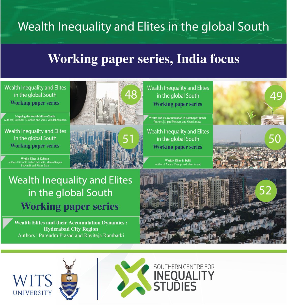 Wits_SCIS's tweet photo. 1/9 [ICYMI]
#WorkingPaperWednesday | Wrapping up India focus

On 21 June, the #WealthInequalityProject launched a 12 #WorkingPaperSeries on Wealth Inequality &amp; Elites in the global South. To date, we’ve issued 5 Working Papers (WP48-52), with a focus on Wealth Inequality in India https://t.co/1qQudQnj1h