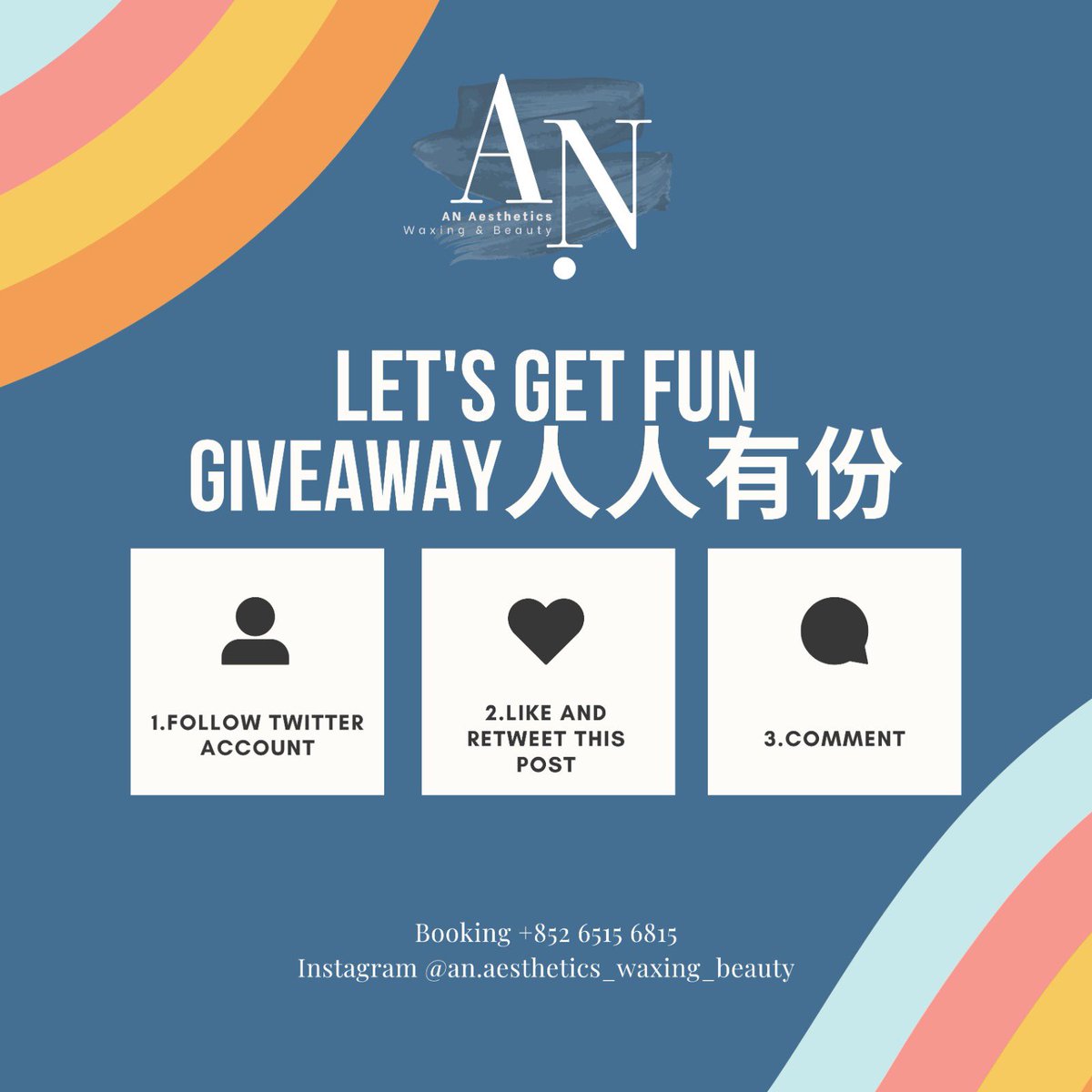 an_aesthetics_'s tweet photo. 🎉Giveaway人人有份🎉
完成三項任務就可以享有正價九折，套餐九五折，優惠期由即日起至2023年8月31日。最有心思嘅三個留言可以獲得免費療程乙項。

任務:
1.追蹤本帳號
2.讚好+轉推本發文
3.留言分享「想嚟AN脫毛/做Facial嘅原因」
截止：2023年7月9日

AN Aesthetics保留最終優惠及活動結果的決定權。 https://t.co/IhNlfmSV4W