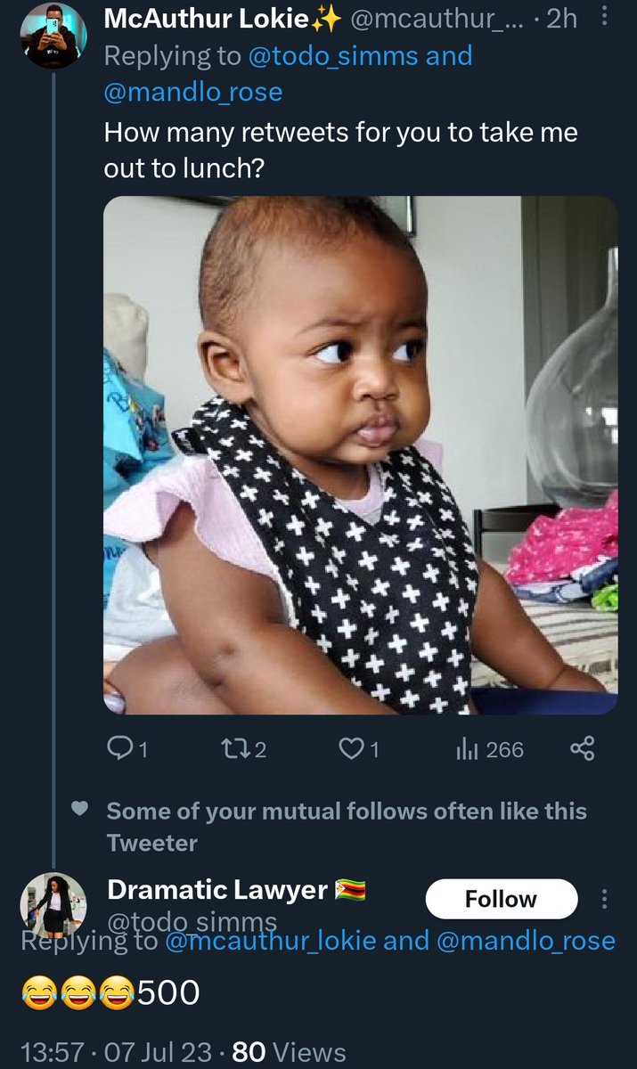 Need 500 retweets to have lunch with <a href="/todo_simms/">Dramatic Lawyer🇿🇼</a> 🥺🙏🏽