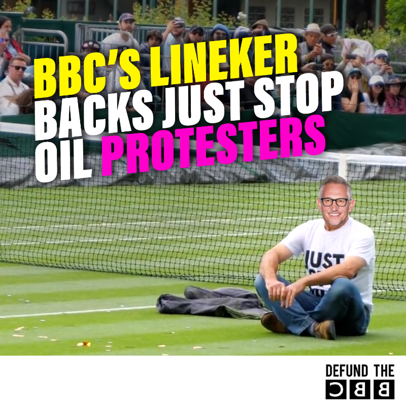 DefundBBC's tweet photo. Champagne socialist Gary Lineker has come out and backed the Just Stop Oil protesters after they caused more disruption at Wimbledon.

Stop paying for this millionaire hypocrite’s salary and declare you don’t need a licence fee. #DefundTheBBC