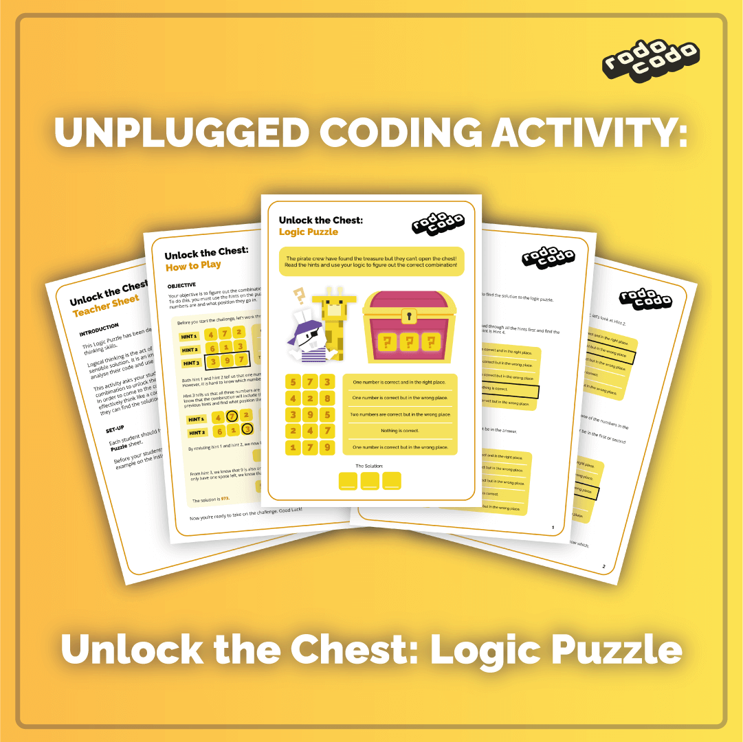 rodocodogame's tweet image. Our first unplugged #coding activity is our pirate-themed logic puzzle: Unlock the Chest! 🤩🔓

Test your students’ #problemsolving and logical thinking skills in this fun, but challenging, activity!🧠

➡️ Get it for FREE here: rodocodo.com/unplugged-unlo…

#unpluggedlearning #puzzles