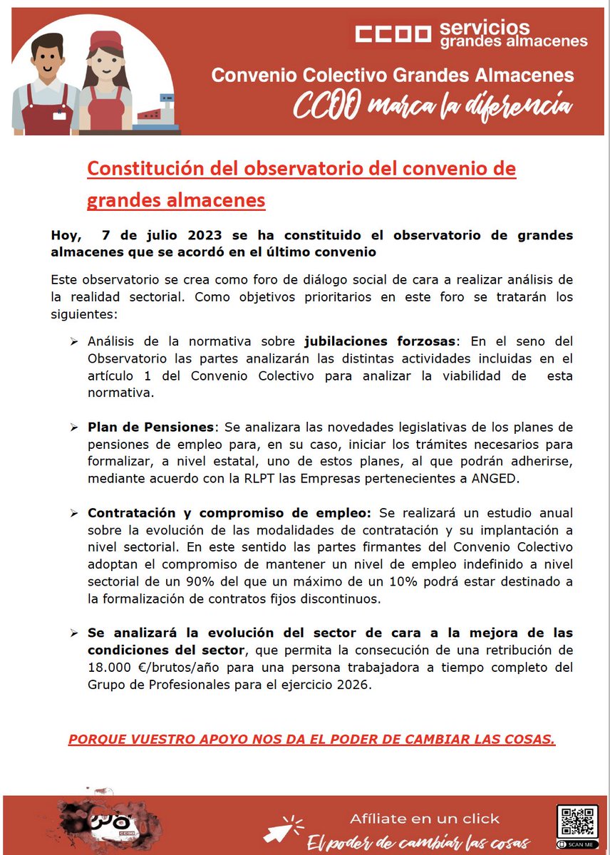 Constitución del observatorio del convenio de grandes almacenes
Hoy, 7 de julio 2023 se ha constituido el observatorio de del sector de grandes almacenes que se acordó en el último convenio.

ccoo-servicios.es/html/58659.html