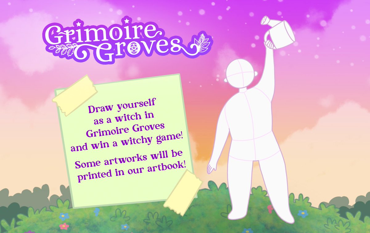 Don't forget to participate in our #GrimoireGroves art contest ✨🖌️

- Draw yourself as a witch🔮
- Share with us here or on our Discord💖
- Win cool games🎁
- Get your artwork printed in our art book📖

Deadline:
Monday, July 10th, 11.59 am CET | 5.59 am EDT | 2.59 am PDT