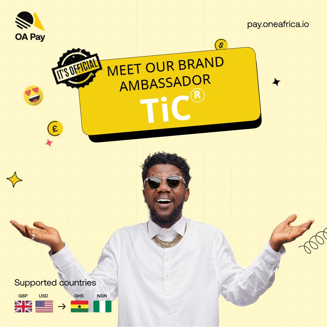 oapayco's tweet photo. ๐ข Brace yourself, we're excited to introduce the Ghanaian music icon @TiCmusicGh as the face and voice of OA Pay!
๐Read more - https://t.co/o0jlbt7s38
#BrandAmbassador #BrandRepresentative #ExcitingPartnership #AmbassadorReveal #CollaborationNews #OAPay #OneAfrica https://t.co/1btY3afh8y