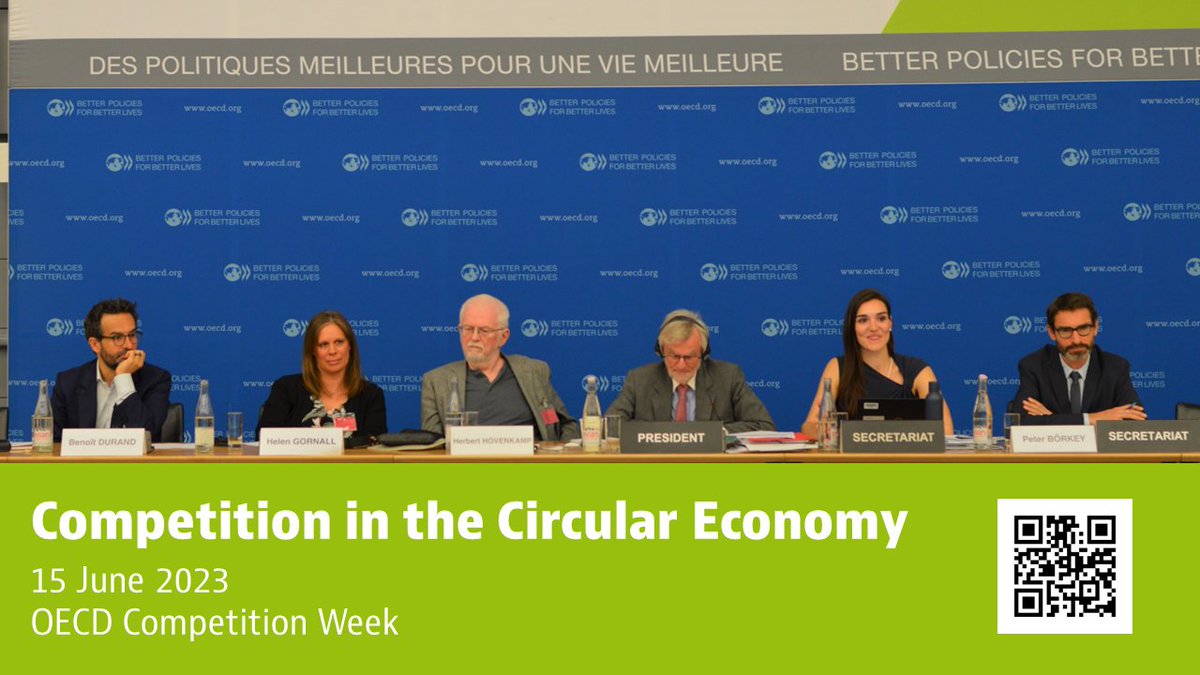 OECD_BizFin's tweet photo. ♻ Paris, 15 June: #OECDComp discussion on 𝗖𝗼𝗺𝗽𝗲𝘁𝗶𝘁𝗶𝗼𝗻 𝗶𝗻 𝘁𝗵𝗲 𝗖𝗶𝗿𝗰𝘂𝗹𝗮𝗿 𝗘𝗰𝗼𝗻𝗼𝗺𝘆 showed that #competitionauthorities have a very important role to play in supporting circularity. 

Materials at🖱https://t.co/Phc2WJWFol

@Sherman1890 @CristinaAVolpin https://t.co/kGzIqV44QU