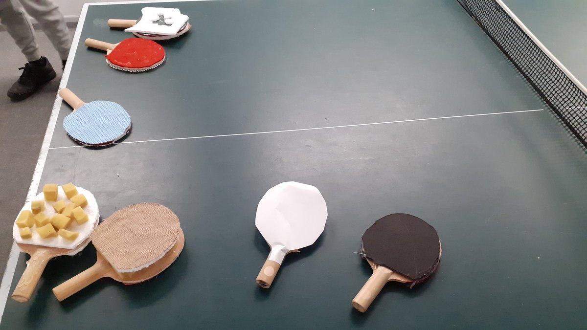 ScienceBentley's tweet photo. We have a surfeit of broken table tennis clubs, so the challenge was make your self a bat and then make one for your opponent... Hikarity ensued! what a great way to end the week! #ThisIsAP #tabletennis https://t.co/Ayp5mcj9Jq