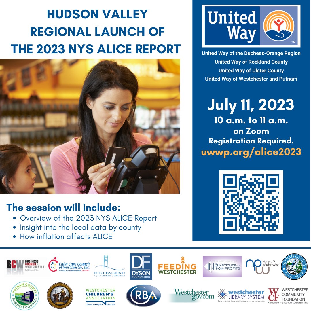 We are proud to support @UnitedWayWP and the 2023 ALICE Report. Find out how the pandemic, its recovery, and other economic factors impacted Hudson Valley households on Tues., 7/11, at 10 am via Zoom. Register at uwwp.org/alice2023 #unitedforalice #hudsonvalley #alice2023