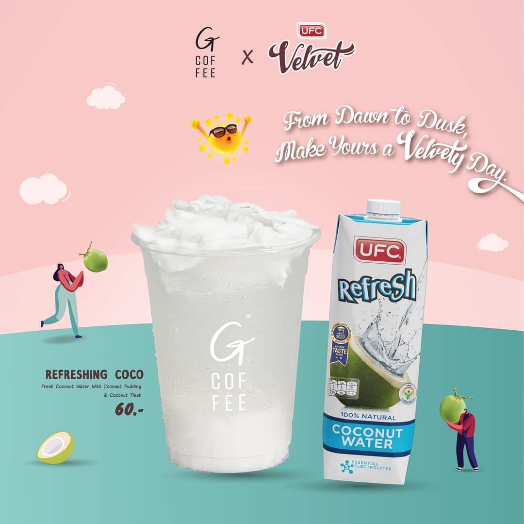 gcoffeebkk's tweet photo. Have a Velvety Day
อร่อยและสุขภาพดีไปกับ UFC Velvet และ G Coffee
🥥Black Coco Refreshers : กาแฟน้ำมะพร้าว
🥥Coco Sweet Velvet : เครื่องดื่มน้ำนมมะพร้าว และะไซรัปใบเตย
🥥Refreshing Coco : น้ำมะพร้าว พร้อมเนื้อมะพร้าวและวุ้นมะพร้าวน้ำหอม
#UFC #gcoffeebkk #gcoffee #ufcvelvet https://t.co/nmmssK9wGv