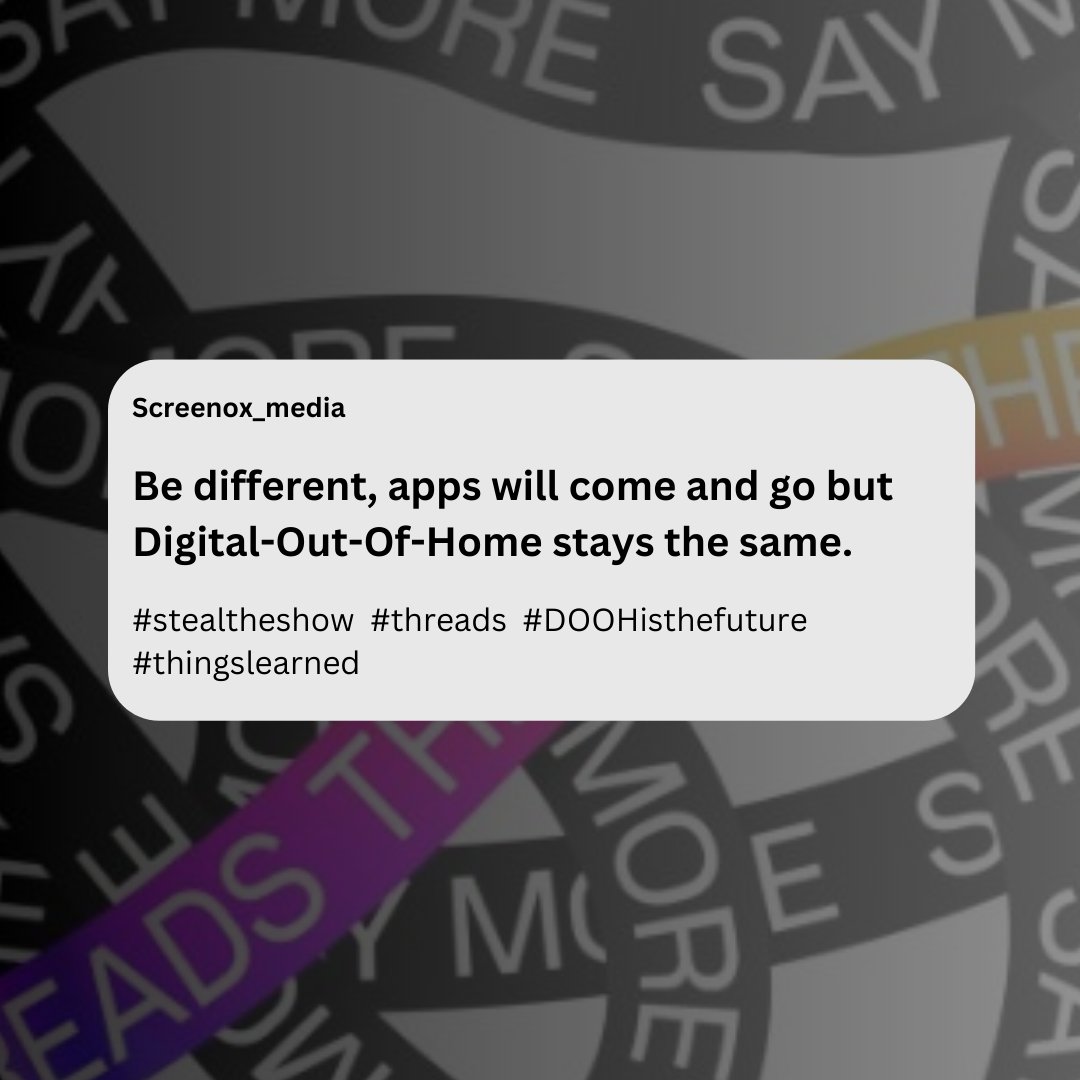 ScreenoxM's tweet photo. What are your thoughts on this?
#Threadsapp #DOOH #stealtheshow #screenox #TrendingNow #ZuckerbergVsMusk #TwitterLimits https://t.co/FwxS1BHHBe