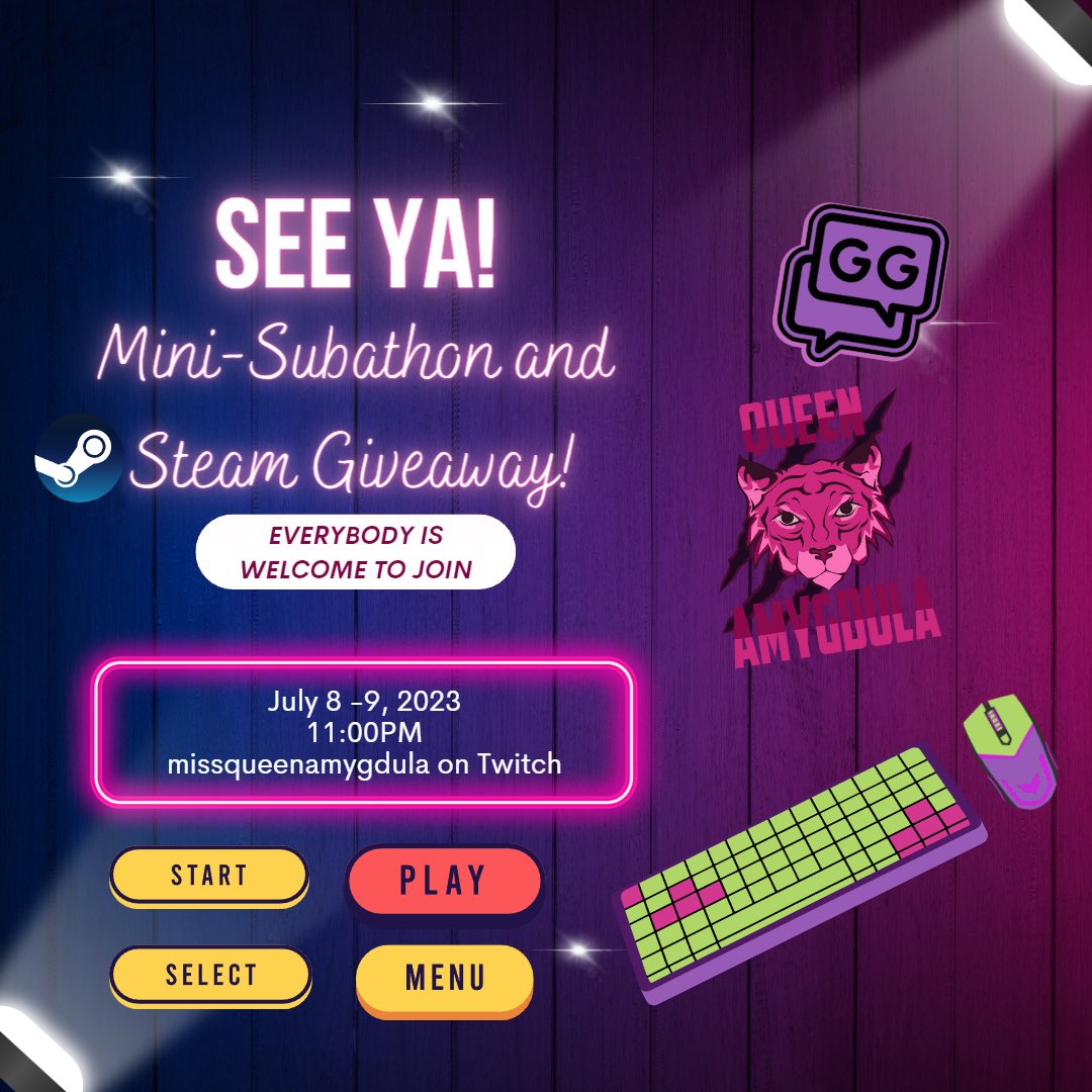 q_amygdula's tweet photo. See ya tomorrow! Hope y’all can drop by. #GiveawayAlert #twitch #SteamSummerSale https://t.co/mx7V8zYF1Z