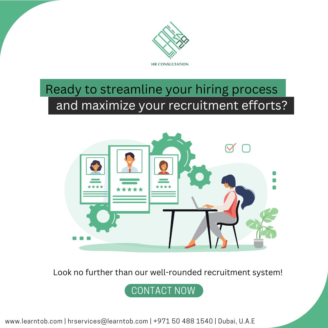 Ready to streamline your hiring process and maximize your recruitment efforts?
Look no further than our well-rounded recruitment system
Contact now us!
#learntob #hrconsultancy #hrservices #recruitmentservices #teambuilding #interviewtraining #psychometrictesting #cvbuilding