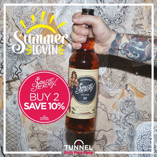 tunneldutyfree's tweet image. Spice up your summer with Sailor Jerry! ON SPECIAL NOW at the #tunneldutyfree! #sailorjerry #spiced #rum #summer #special #cheers #ahoy #tattoo #shop #savings