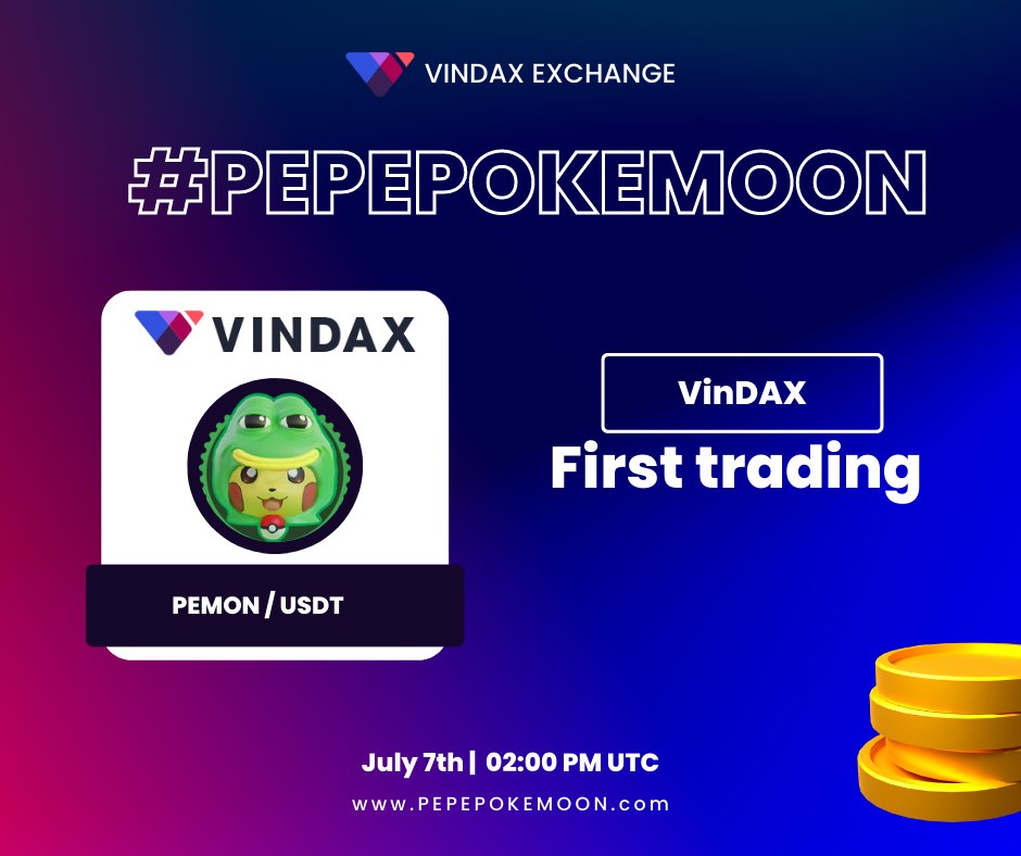 Start your first $PEMON trading at CEX 🥳
 
📍At: vindax.com/exchange-base.… 
⏰Time: July 7th 02:00 PM UTC   

After days of waiting, you can now buy and sell your token on a CEX exchange. Be ready!🤺

#GameNFT #playtoearn #pokemon #pepe #Web3