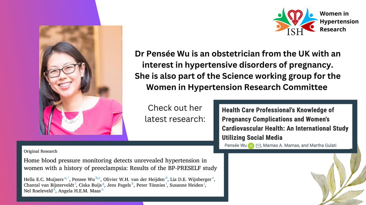 ISHBP's tweet photo. She was also involved in research showing home #bloodpressure monitoring can be successfully used for follow-up BP measurement among women after preeclampsia. This approach resulted in better detection of hypertension and lower BP.
https://t.co/45obSXIzpv
#WiHypertenRes
2/2 https://t.co/APoATkomjL