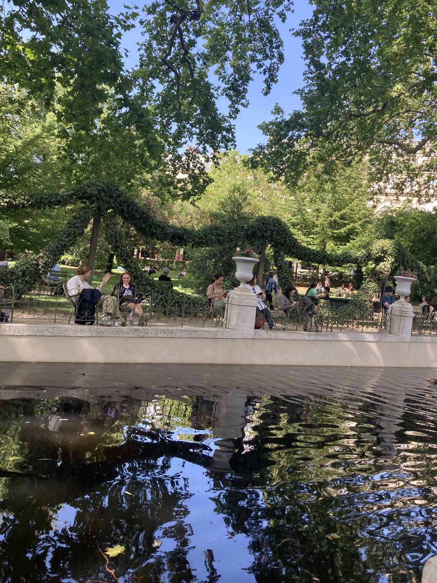 Chaque jour le jardin du Luxembourg est l’enchantement , la délicatesse des hortensias blancs , se reposer , lire , aimer au bord de la Fontaine Médicis , regarder cette escorte des canards .. Rêvons  🤍☀️💙☀️🤍🦆🌿🦆.  📷B. Fleurot 😎