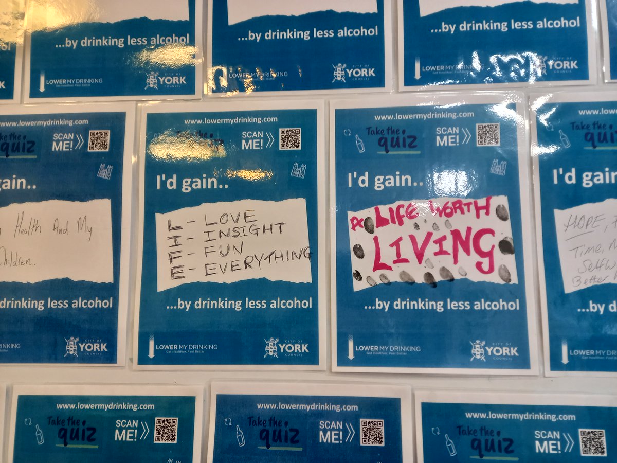 ChangingLives__'s tweet photo. In York, we have been working alongside @YORKinRECOVERY @SpectrumCIC and @CYCHealthtrain as part of #AlcoholAwarenessWeek to pose the question, 'What can you gain from drinking less alcohol?' in line with the theme of raising awareness around the cost involved with alcohol. https://t.co/mcQXtxzjyS