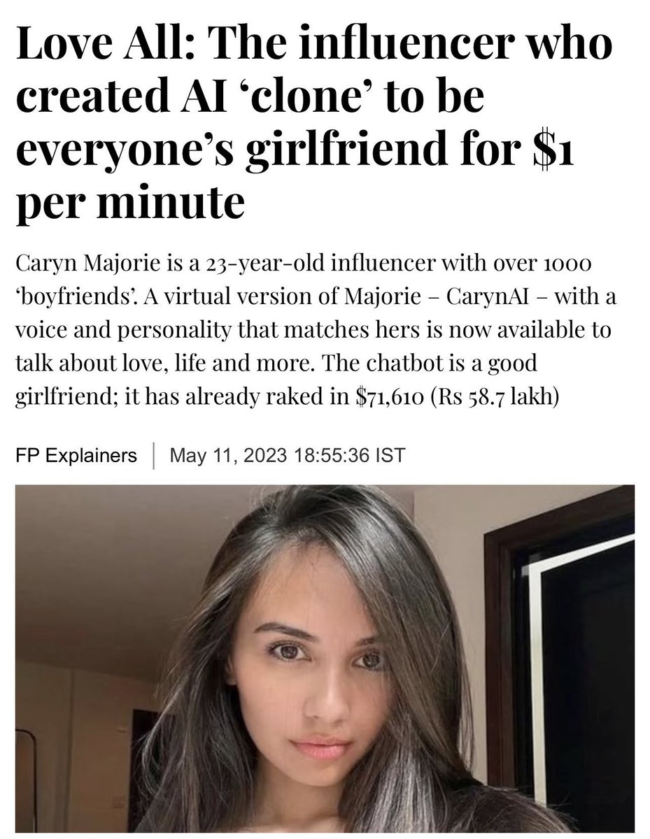 0xPaulius's tweet photo. @elevenlabs ♦️Virtual Girlfriends

ForeverCompanion lets you talk to CarynAI for $1 https://t.co/bRlfwaxujX