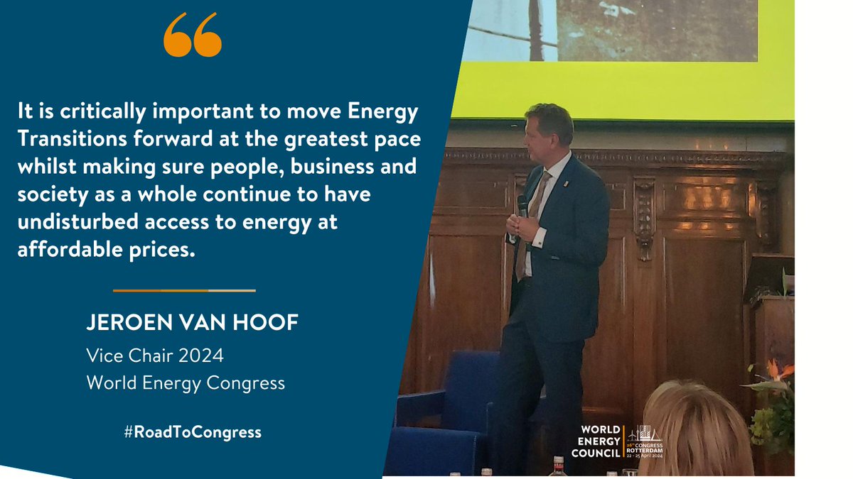 WECouncil's tweet photo. Our Vice Chair for the 2024 @WECongress, Jeroen van Hoof, spoke about the importance of managing energy transitions at yesterday's #RoadToCongress event in Rotterdam.
Find out more about the Congress and register here to help shape the future of energy: https://t.co/voiEqTzM6G https://t.co/APDiHo81PG