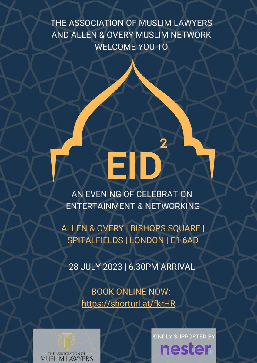 📣Announcing the return of Eid Squared - our amazing Eid Social event. Join us for a joyous evening of art, music, motivational speakers and networking in the City of London. Book your tickets while you can ! shorturl.at/fkrHR