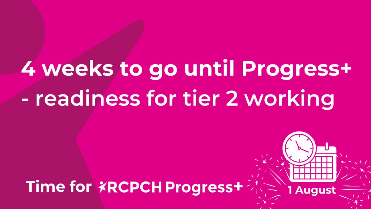 Less than 4 weeks to go until Progress +! 🎉

Under the new training programme, trainees will move to independent tier 2 working by the start of their ST4. <a href="/cathrynchadwic1/">cathryn chadwick</a> explains how trainees should work with supervisors to prepare for tier 2 working: rcpch.ac.uk/news-events/ne…