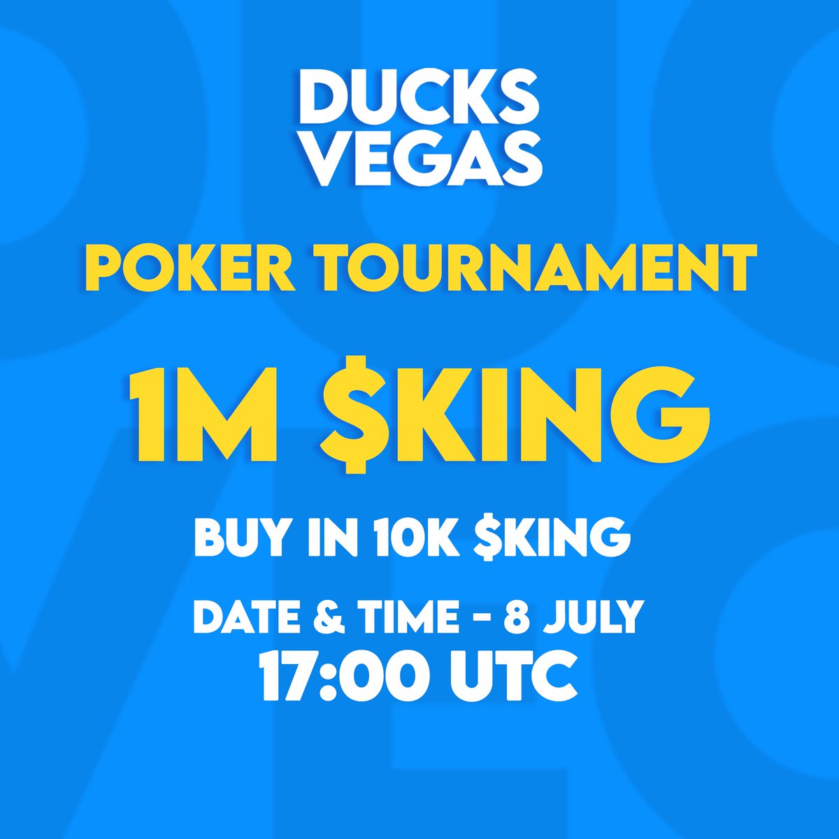 DV Poker Tournaments are back! Open to everyone 

1. Register and connect your wallet at ducksvegas.com
2. Just tap on your balance at the top of the page in casino and choose the token to deposit.
3. Head over to poker page and register for poker tournament.