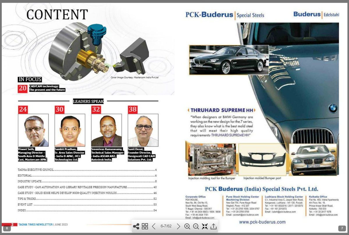 TopsolidI's tweet photo. " In a rapidly growing market like India the momentum of CAD/CAM PDM adoption is only natural"
Industry leaders speak about CAD CAM Industry.  Pleased to share our Director  @SunilDe95873729 interview published in @Tagmaindia Magazine June'23 issue
#tagma #cadcam #topsolid https://t.co/YPl8Wyhb66