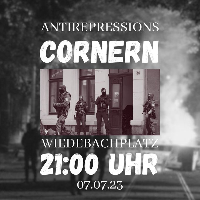 Heute Abend alle nach #Connewitz!

Bei HDs ist vorallem wichtig, die vom Staat gewollte Vereinzelung nicht zuzulassen. Wir müssen immer wieder zusammenkommen, um uns und unseren Feinden klarzumachen, dass keine*r alleine ist. 

Auf zum Cornern am Wiedebachplatz!
 #le0707