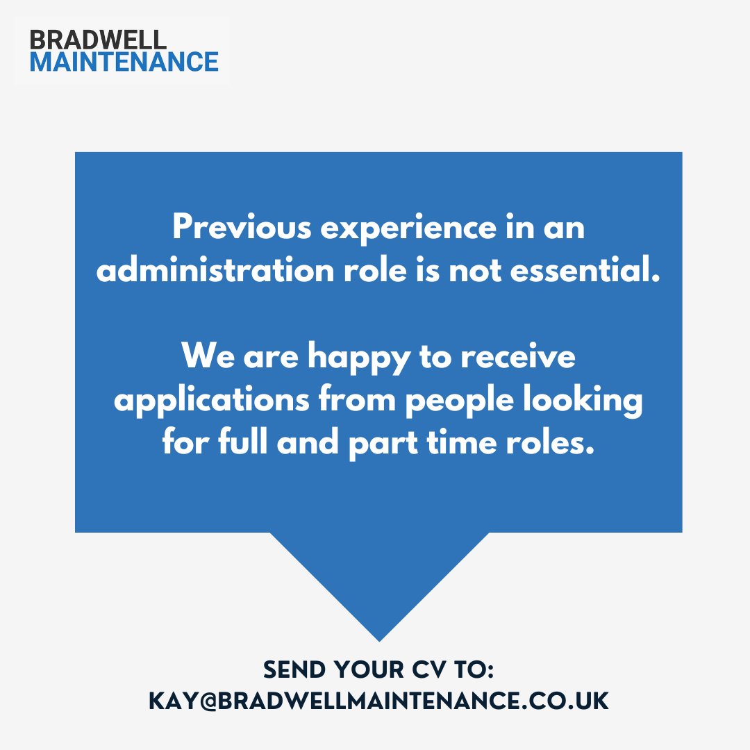 bradwellmaint's tweet photo. We are now hiring for a junior office admin at our Dukinfield offices!

If you or someone you know might be interested in this role, please send your most up-to-date CV to kay@bradwellmaintenance.co.uk - these will be looked at after the upcoming weekend! https://t.co/v8JwW0a7Ho
