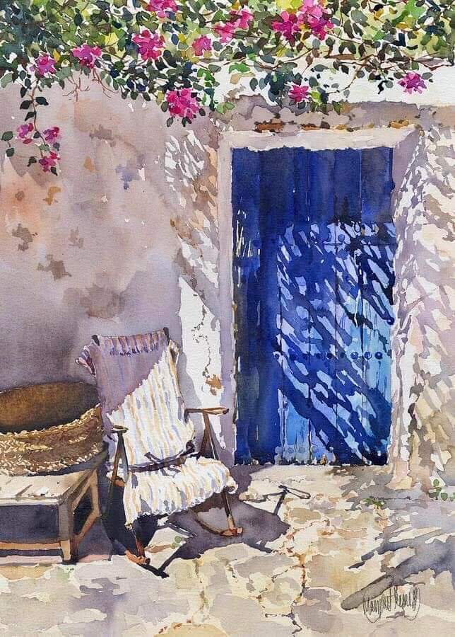 Margaret Merry🎨, inglesa, n. 1944 'Puerta azul'