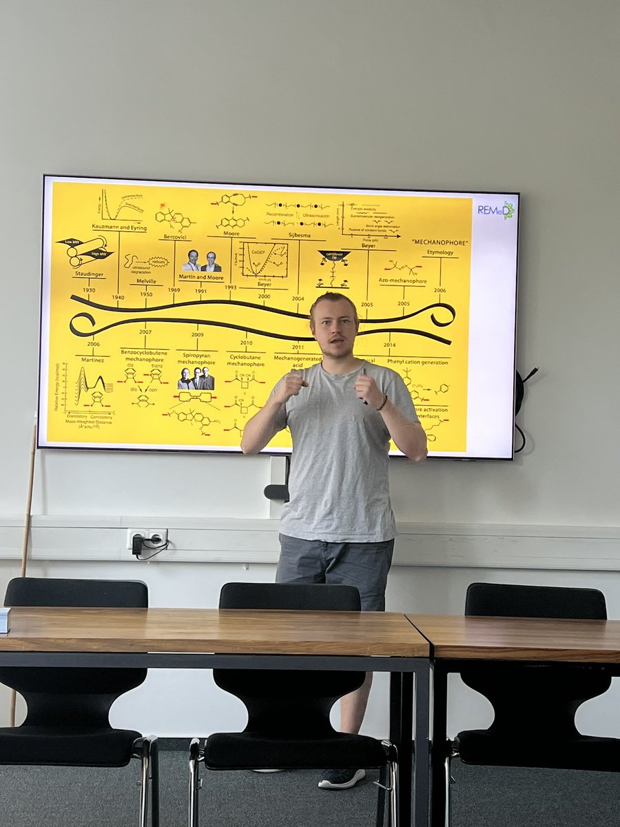 Today’s REMeD meeting was about Mechanochemistry. So exciting science! Will be more crossover projects with mechanobiology in the future? 🧐🤔 @ME3T_GradSchool @goestlich