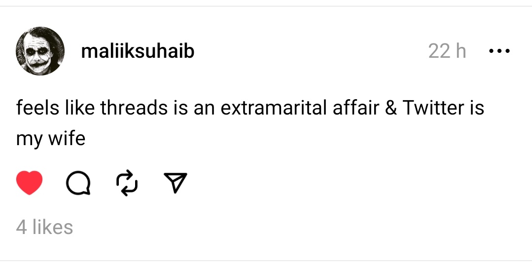 AzadKhyaal's tweet photo. the problem with #threads that it ain't separate from other social media, which is the main reason we use Twitter to avoid familiar faces...! #Meta https://t.co/wOQZAK9qrG