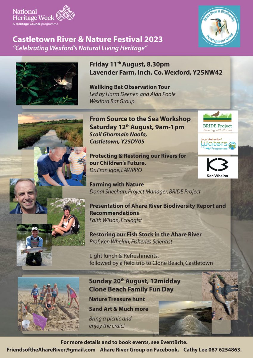 Castletown River and Nature Festival is back for #HeritageWeek 2023!! Full details in on the event here heritageweek.ie/event-listings… Friday's 11th Aug. Bat Walk register here - eventbrite.ie/e/667423962037 Family Funday Sunday 20th Aug. register here -eventbrite.com/e/clone-beach-…