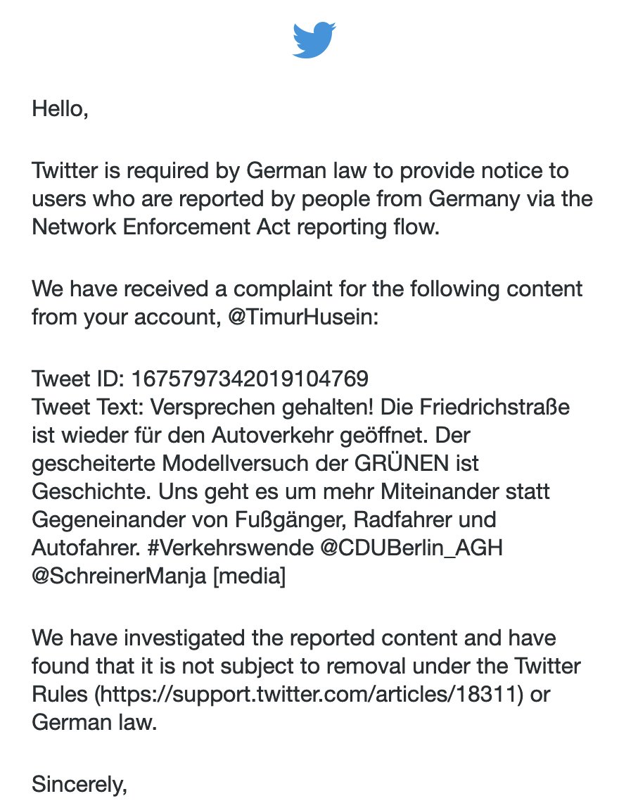 TimurHusein's tweet photo. Einige Fahrradaktivisten sind schlechte Verlierer und haben mich bei Twitter gemeldet. 
Sei's drum... Ich mache weiter. Versprochen ✌️😉 https://t.co/GVnw2S6uLG