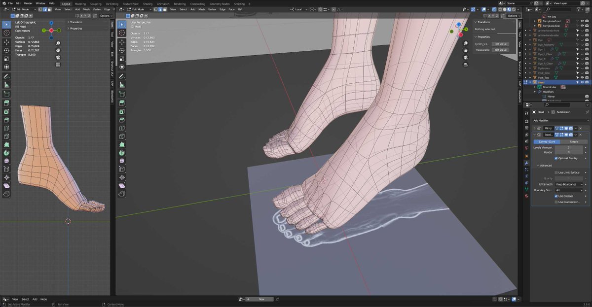 3DCharacterArt's tweet photo. Modifying sections copied from our previously modeled fingers and reshaping them as toes... position, scale, rotation...
#FootStudy #3DConcept #3DModeling #3DCharacter #Blender #3DCG https://t.co/FhdvSj5zxG