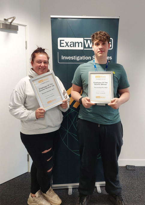 ExamWorksIS's tweet photo. Congratulations to our Employee of the Quarter, Oliver Unsworth, and runner up Kerry Emmison. Thank you for your hard work! #EmployeeAward #EmployeeOfTheQuarter #HardWorkPaysOff #FIRSTvalues https://t.co/2QmGaPQn9A