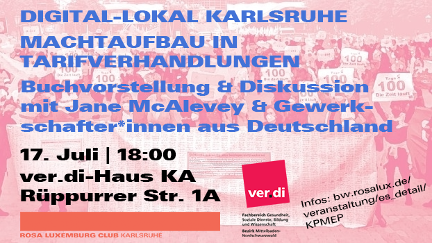 RLSBW's tweet photo. Livestream schauen und diskutieren

In ihrem Buch «Rules to win by» bespricht Jane McAlevey die Strategie der offenen und demokratischen  Verhandlungen, die darauf abzielt möglichst viele Beschäftigte  einzubeziehen und mehr Beschäftigte zu organisieren. 
https://t.co/J7n2KZ86eK https://t.co/sQMY98YEMF