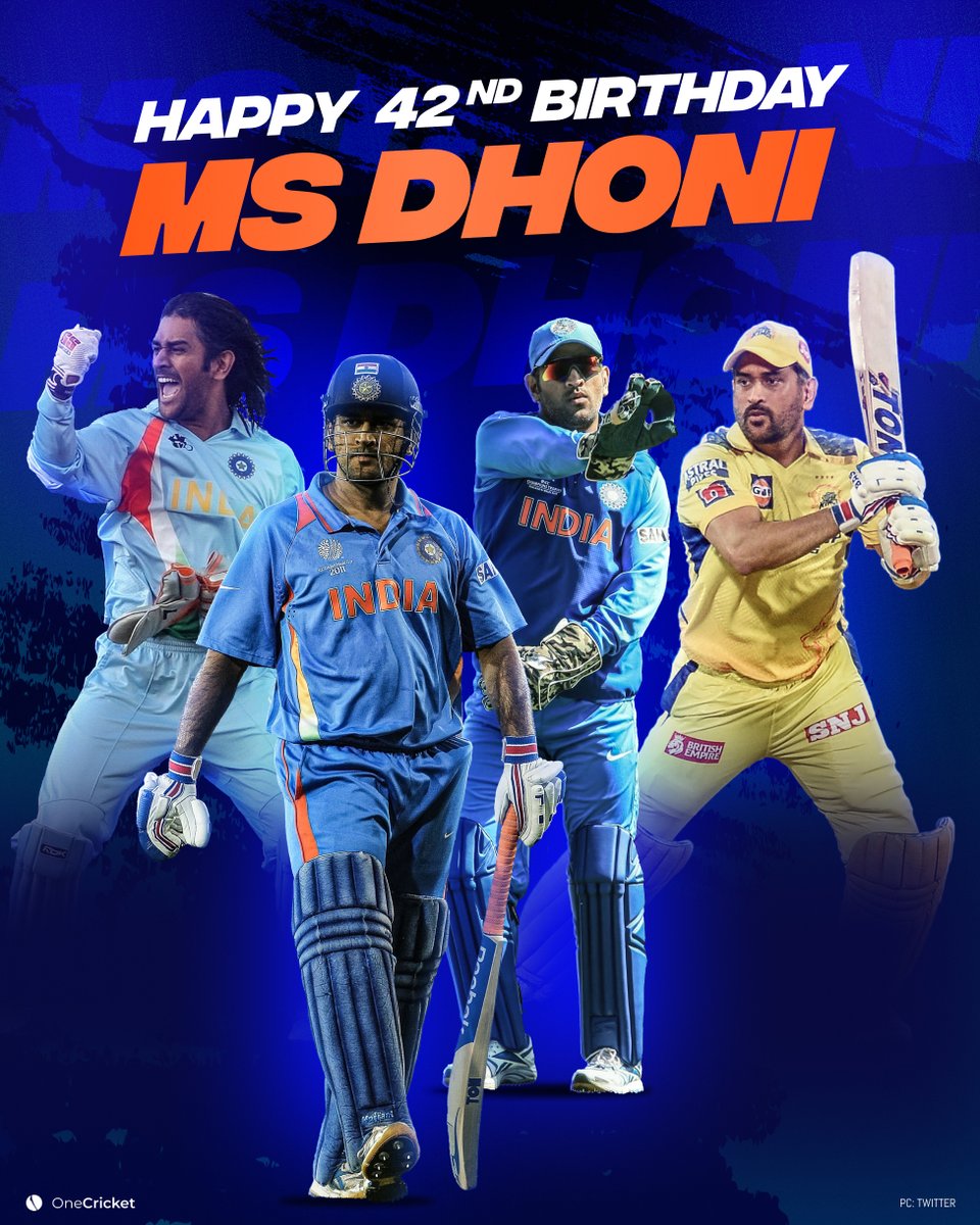 OneCricketApp's tweet photo. 🎉 Happy 42nd Birthday to the incredible MS Dhoni! 🏏🎂✨ May this day be filled with joy, success, and countless memorable moments. 🎈
#CaptainCool #MSDhoni #Legend #Mahi #Thala #HappyBirthdayDhoni #DhoniFan #Leader #CricketLegend #CricketKing #DhoniMania #42andCounting https://t.co/lfxsVC8bqy