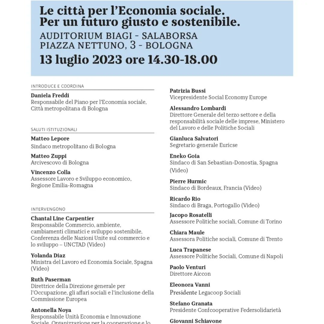 danifre1's tweet photo. Le città per l'economia sociale. Per un futuro giusto e sostenibile. A #Bologna con @matteolepore, Matteo Zuppi, Vincenzo Colla, una iniziativa con ospiti nazionali ed internazionali, città italiane ed europee, per dare impulso alle politiche nazionali per l'economia sociale. https://t.co/exuKoSlxUp