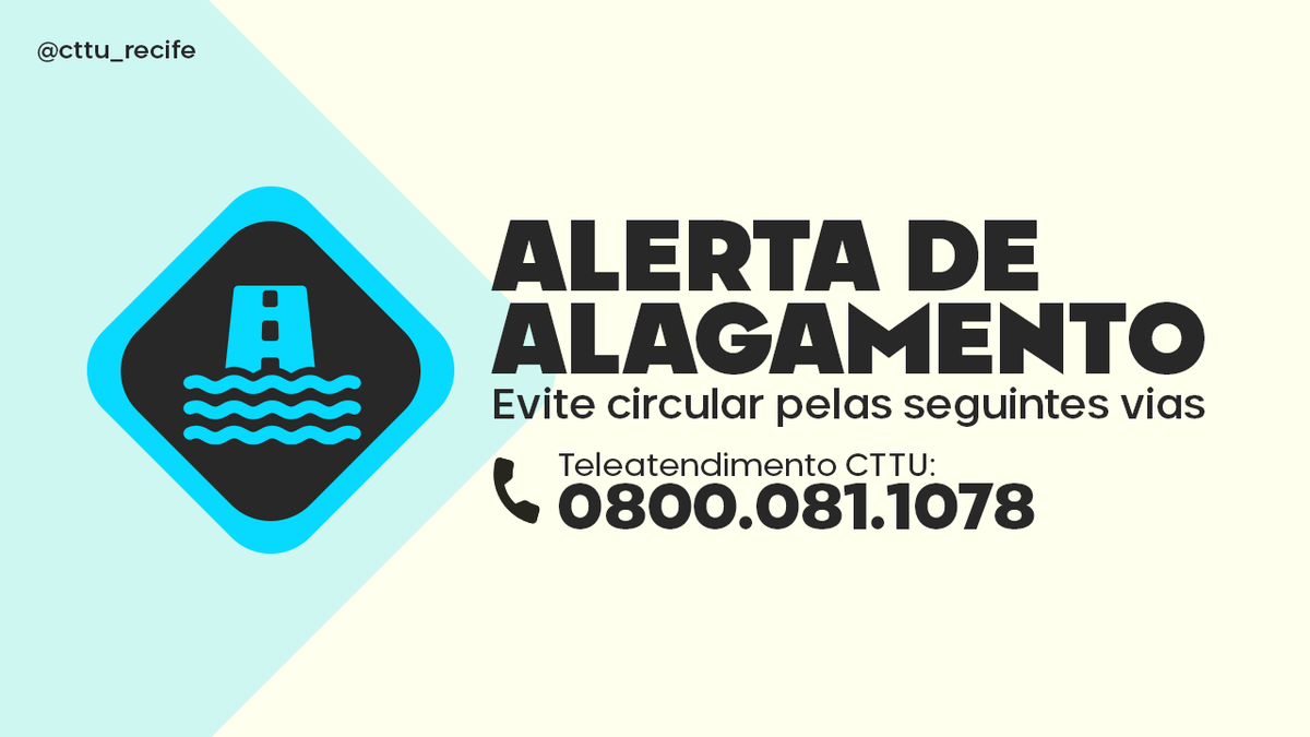 CTTU_Recife's tweet photo. Às 6h20, a Central de Operações de Trânsito identificou os seguintes pontos de alagamento na cidade:

- Av. Antônio de Goes, próximo à Av. Conselheiro Aguiar
- Rua do Acre x Estrada dos Remédios 
- Av. Dois Rios, próximo à Vila do Sesi
- Av. Recife, próximo à entrada do Ibura
+ https://t.co/iMOhHhJiCy