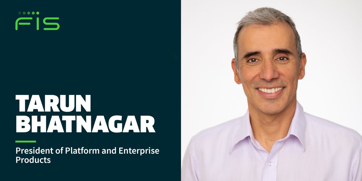 AndrewAuden's tweet photo. CCongrats to Tarun Bhatnagar, our new President of Platform and Enterprise Products! Tarun will help build enterprise product strategy at FIS for embedded finance, the fintech platform hub and Web3. Welcome, Tarun!
https://t.co/mK6200ppp4

#FISProud #WinAsOneTeam #BeBold https://t.co/Q8Q2r33mFV