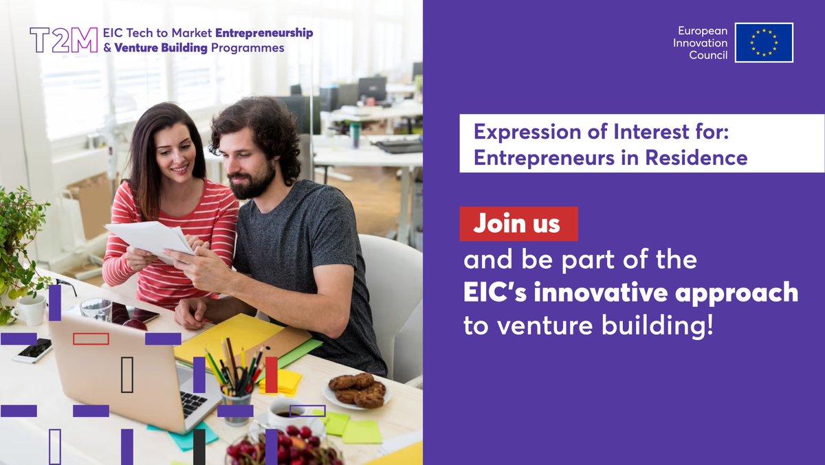 The #EUeic Tech to Market Programme is looking for #entrepreneurs to team up with researchers & support #deeptech start-ups🔎 You will have the opportunity to undertake the business ideation & validation process, while co-creating a venture together💡 👉bit.ly/EICT2M