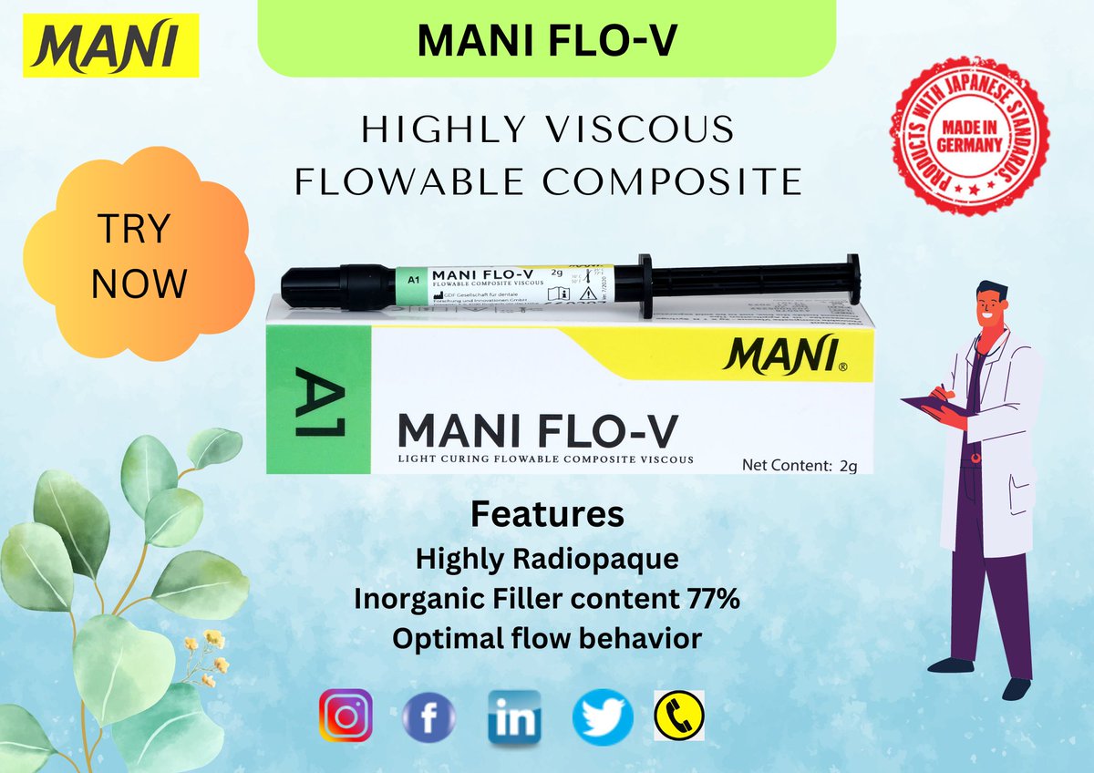 ManiMedicalInd's tweet photo. 💠Go with the Flow 👀

💠 Mani Flo-V 🛰️ 

🔵Power of Viscosity in Flow🦾

💠Available Shades - A1, A2, A3, A3.5, B1 &amp; B2💹

💠"The Best Quality In The World, To The World"💯

#dentalcommunity #MANIFLOV #manimedicalindia #restoration #dentalcare #endodontics #dentistry #dentist https://t.co/Sof93zKqAz