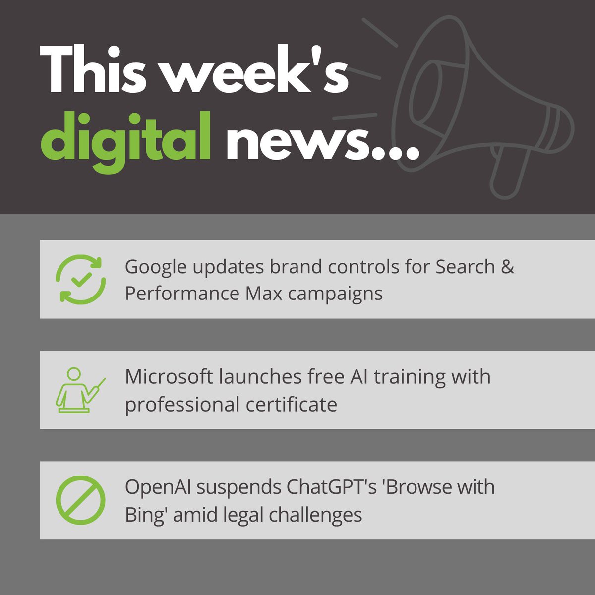 SEOWorksUK's tweet image. 📰 THIS WEEK IN DIGITAL 📰

In the headlines this week - @GoogleAds, @Microsoft and @OpenAI

Find out about the main developments... 👇

#googleads #performancemax #AI #OpenAI #bing