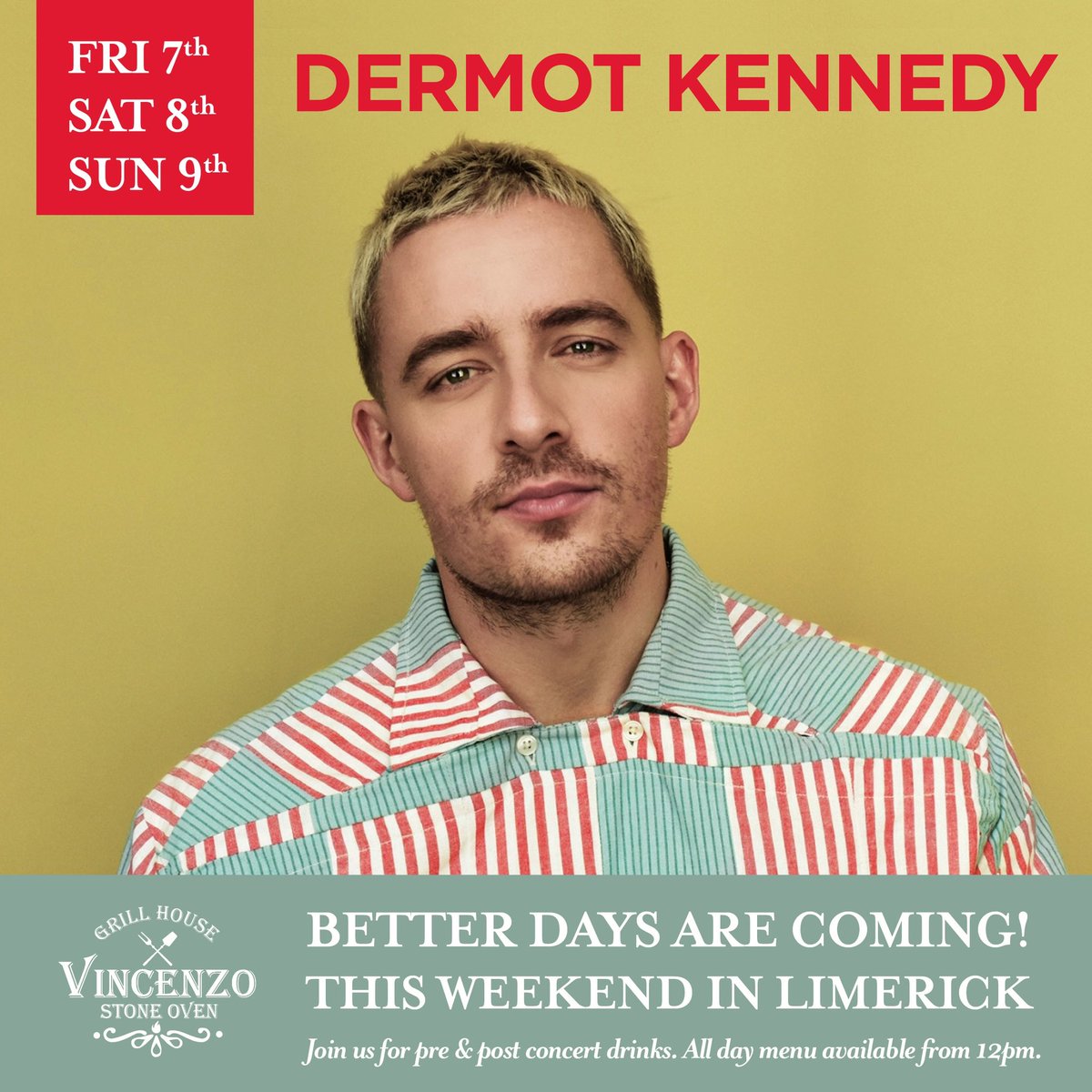 Limerick city! We can't contain our excitement, With Dermot Kennedy performing at Thomond Park on Friday, Saturday, and Sunday, we know it's going to be an unforgettable experience. The energy and passion he brings to his music.

Photo Credit; Shervin Lainez