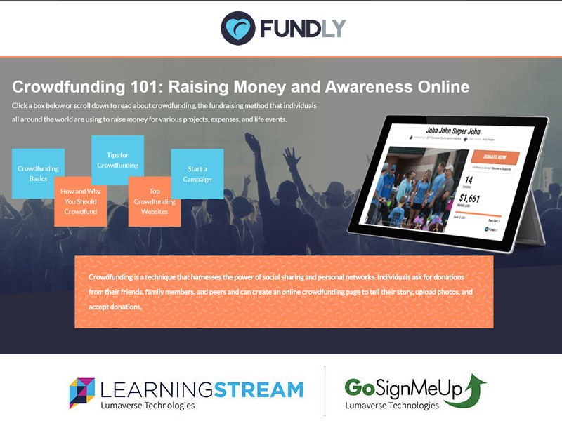 GoSignMeUp's tweet photo. Crowdfunding 101: Raising Money and Awareness Online
https://t.co/ZGVnXmuRey
#gosignmeup #learningstream #fundly #lumaverse #software #app https://t.co/MCoH9dCxTE