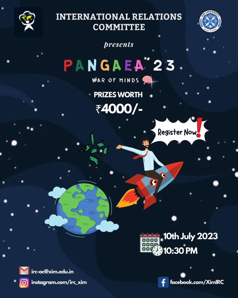 irc_ximb's tweet photo. Expand your horizons and challenge your mind with PANGAEA- The International Quiz!

Join us on 10TH JULY, 2023 at 10:30 PM for an exhilarating test of your knowledge in geopolitics and international history. 

PRIZES WORTH 4K!

Register here: https://t.co/HsDFEBFnVw https://t.co/PfJ4C0clNx