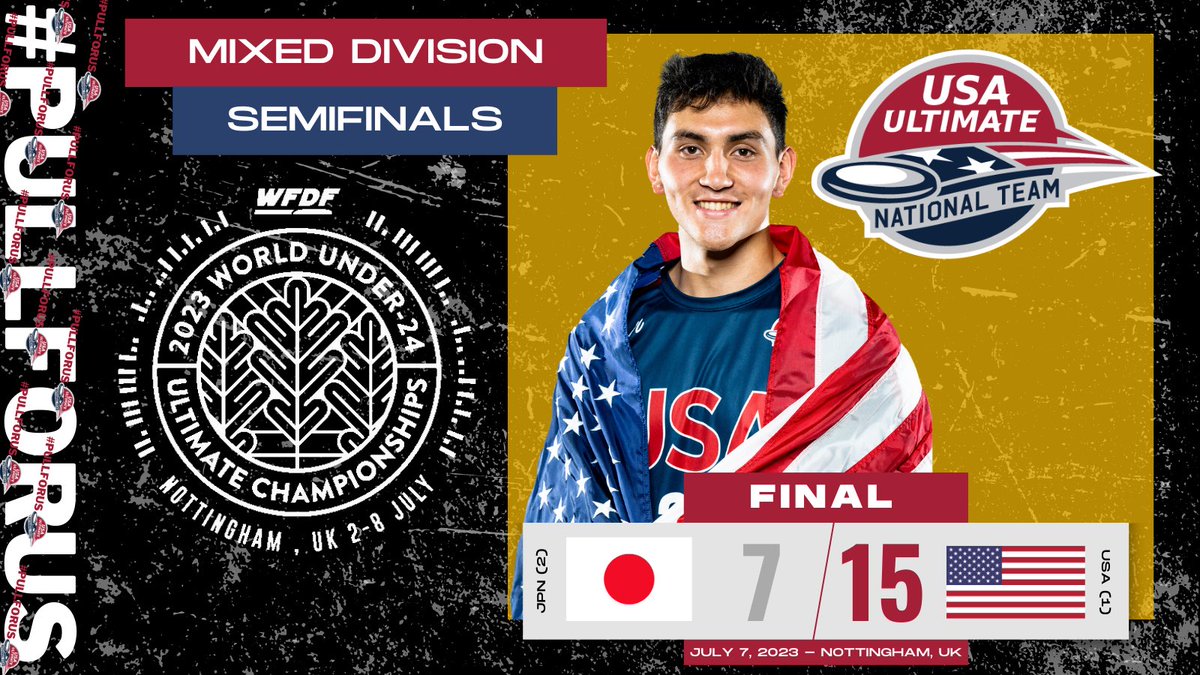 USAUltimate's tweet photo. FINALS. BOUND. 🇺🇸 It’s a championship appearance tomorrow in the mixed division! 

#PullForUS | @WorldFlyingDisc https://t.co/NJ84tfxpdO